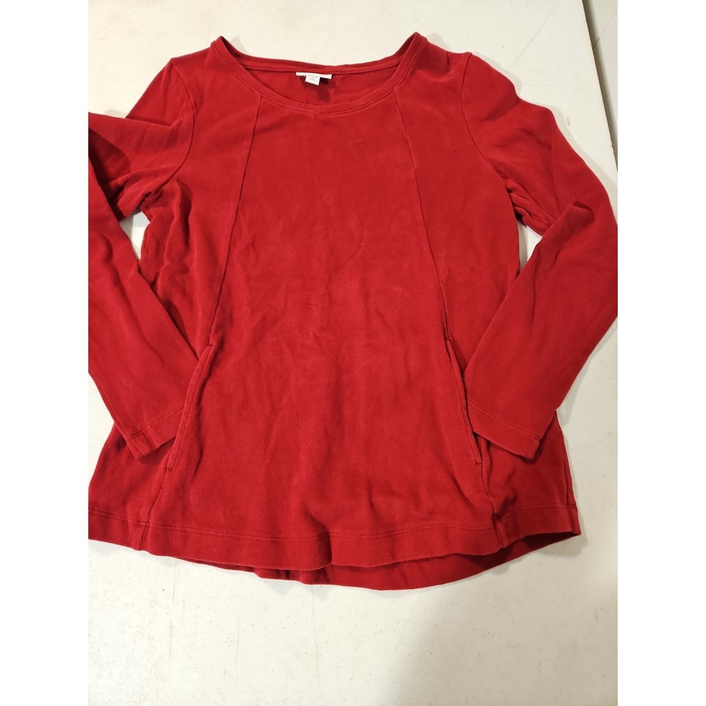 J. Jill Long Sleeve Soft Touch Cotton Pullover Small Red Kangaroo Pocket (580